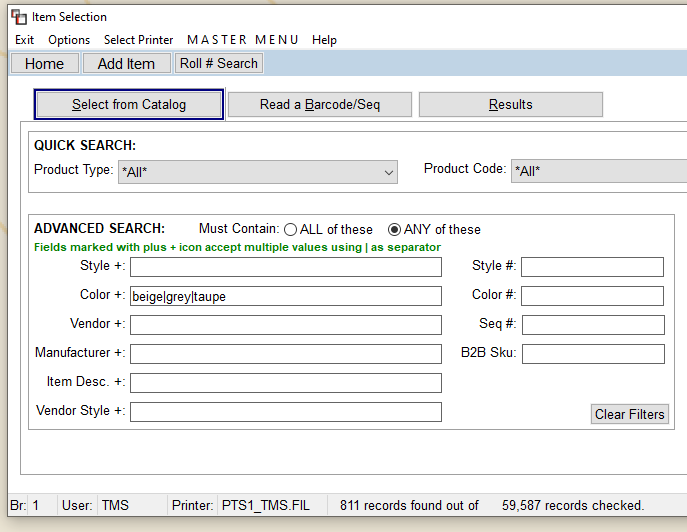 Multi attribute product search function